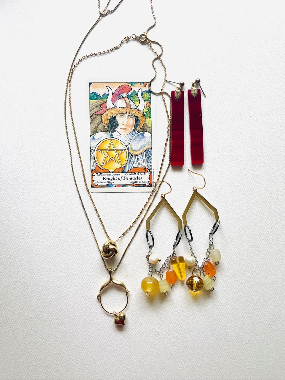 Layered Necklace with interchangeable charm and semi precious stone earrings